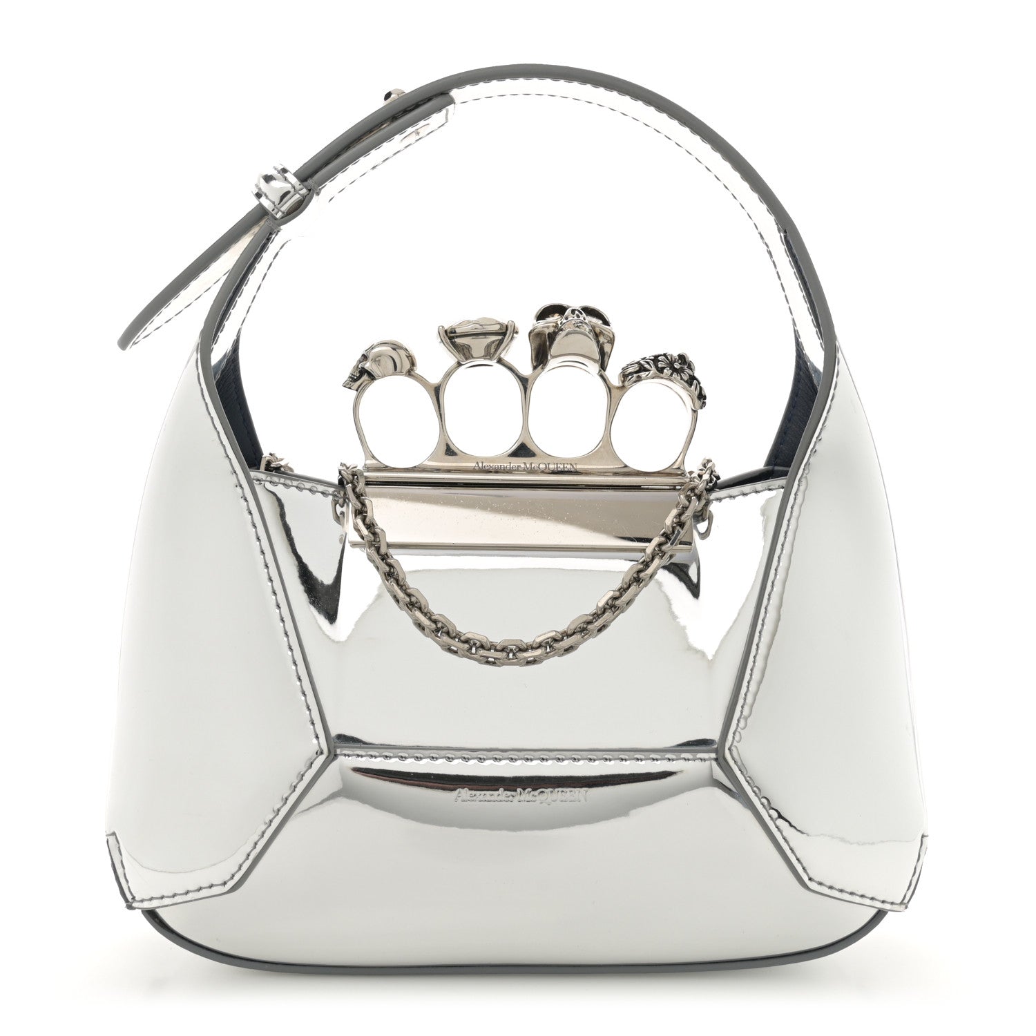 Alexander McQueen Metallic Jeweled Mini Hobo Bag Silver 1 of 10