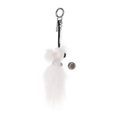 Fendi Fox Goat Mink Fur Nappa Crystal Studded Mini Karlito Tuxedo Bag Charm White Multicolor 2 of 3