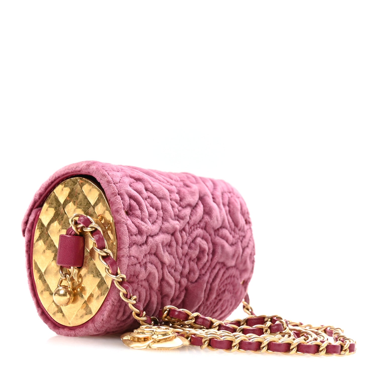 Chanel Velvet Camellia Embossed Jewel Belt Card Holder With Chain Pink 2 of 9