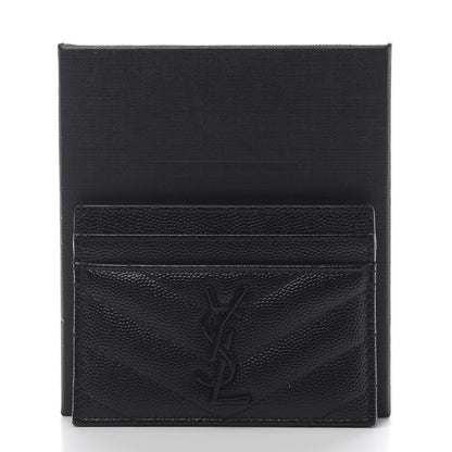 Saint Laurent Grain De Poudre Matelasse Chevron Monogram Credit Card Case Black 10 of 10