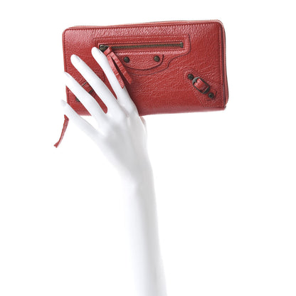 Balenciaga Agneau Classic Hardware Continental Zip Around Wallet Rouge Tango 2 of 9