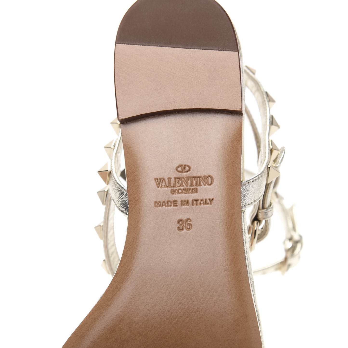 Metallic Nappa Rockstud Ankle Wrap Flat Thong Sandals 36 Platino