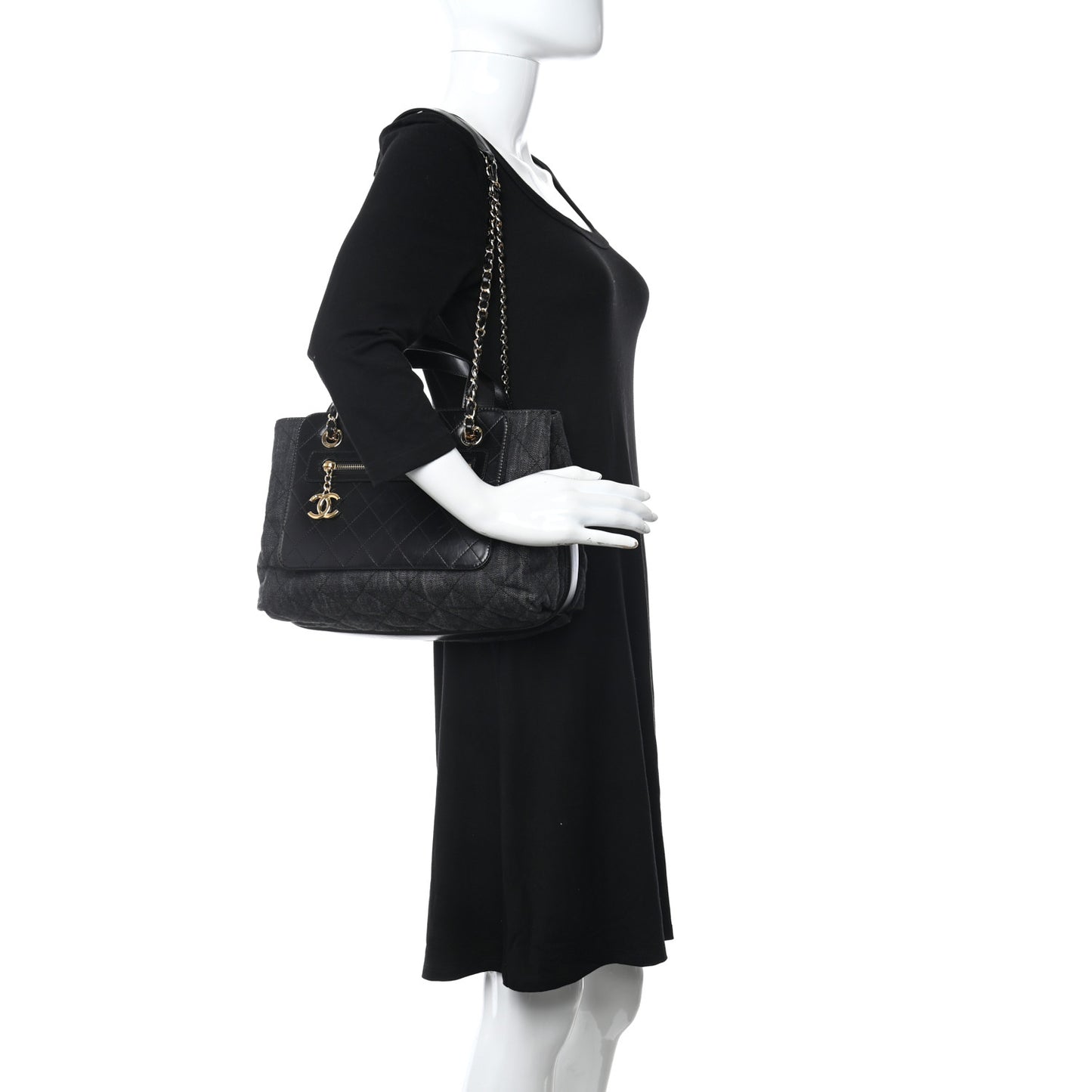 Denim Calfskin Quilted Tote Black