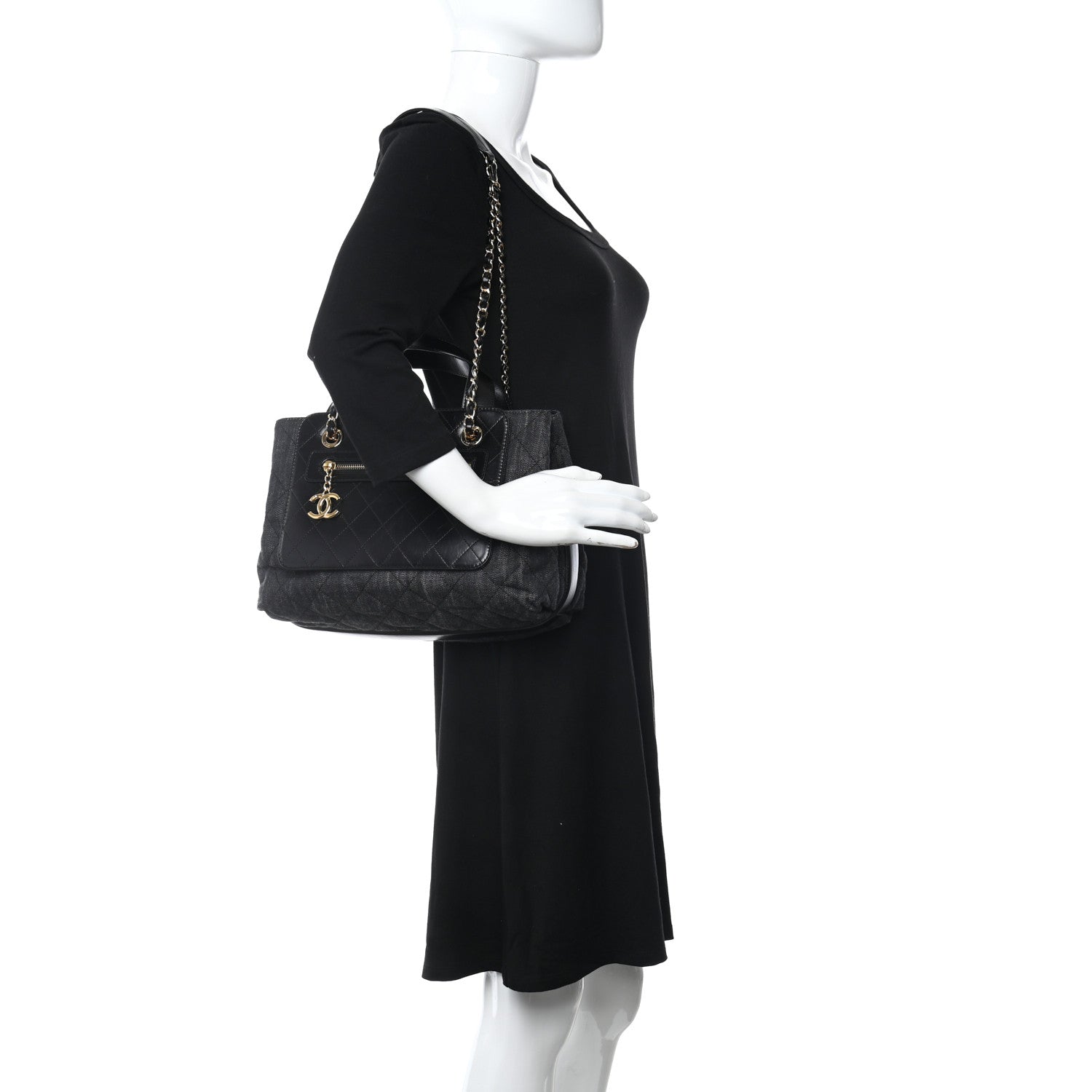 Chanel Denim Calfskin Quilted Tote Black 2 of 10