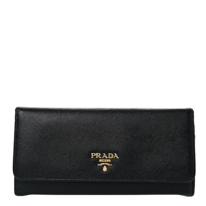 Prada Saffiano Metal Continental Flap Wallet Black 1 of 21