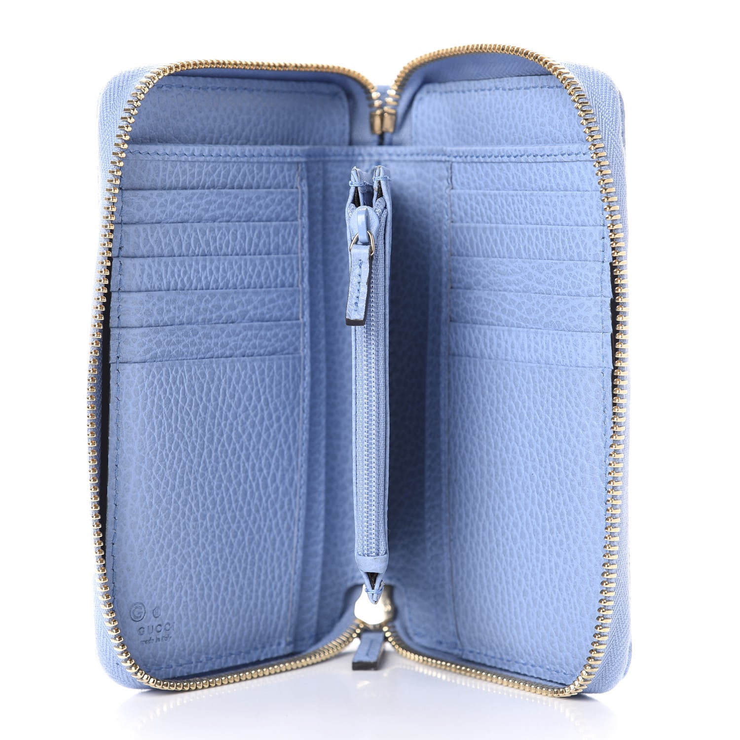 Gucci Monogram Dollar Calfskin Zip Around Compact Wallet Beige Ebony Mineral Blue 5 of 8
