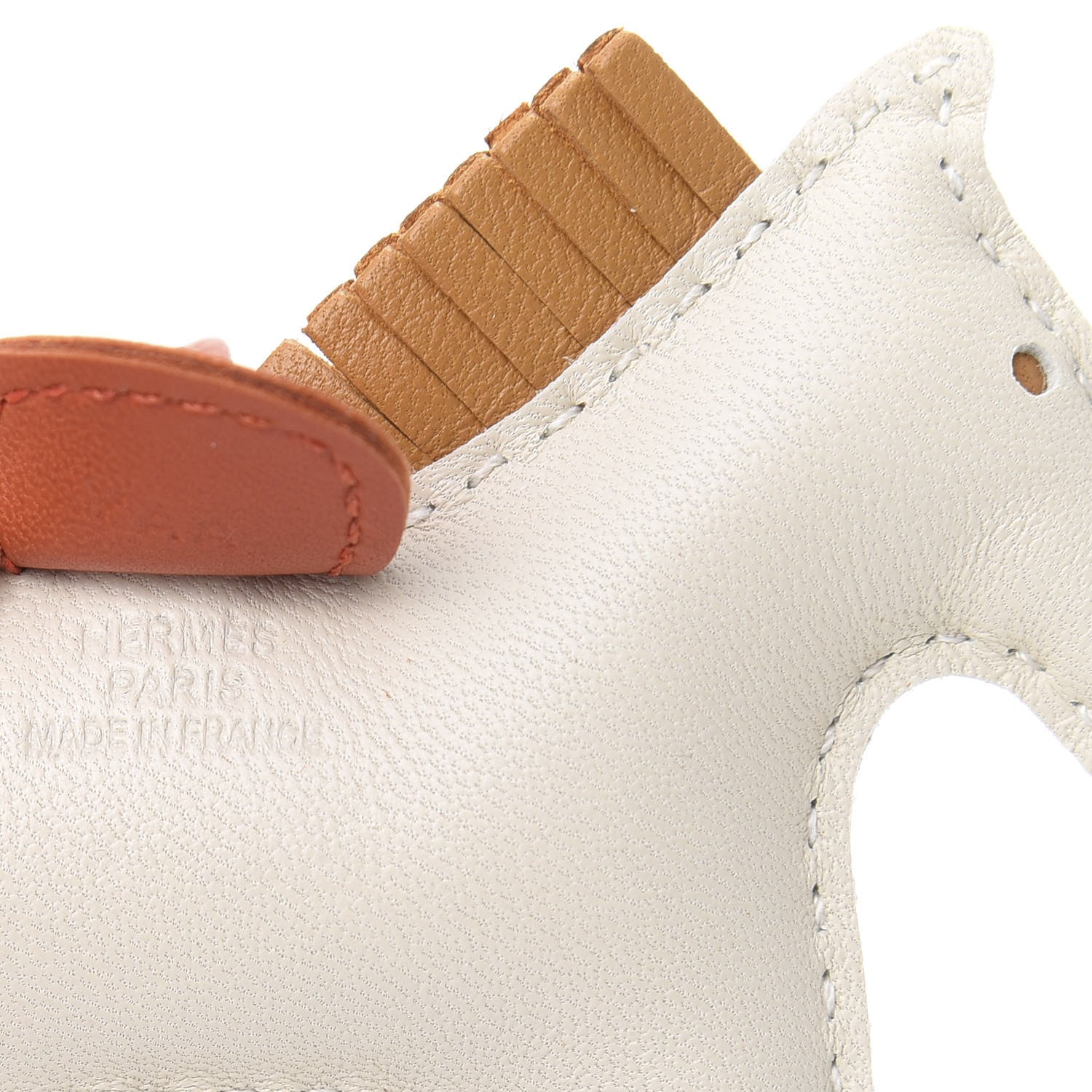 Hermes Milo Lambskin Grigri Rodeo Horse Bag Charm PM Craie Sesame Cornaline 3 of 5