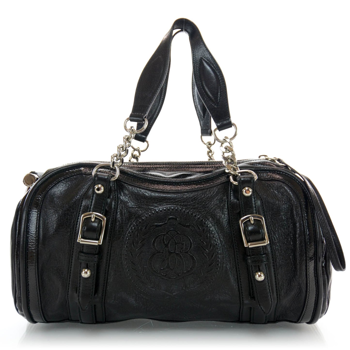 Leather Embossed Logo Satchel Black