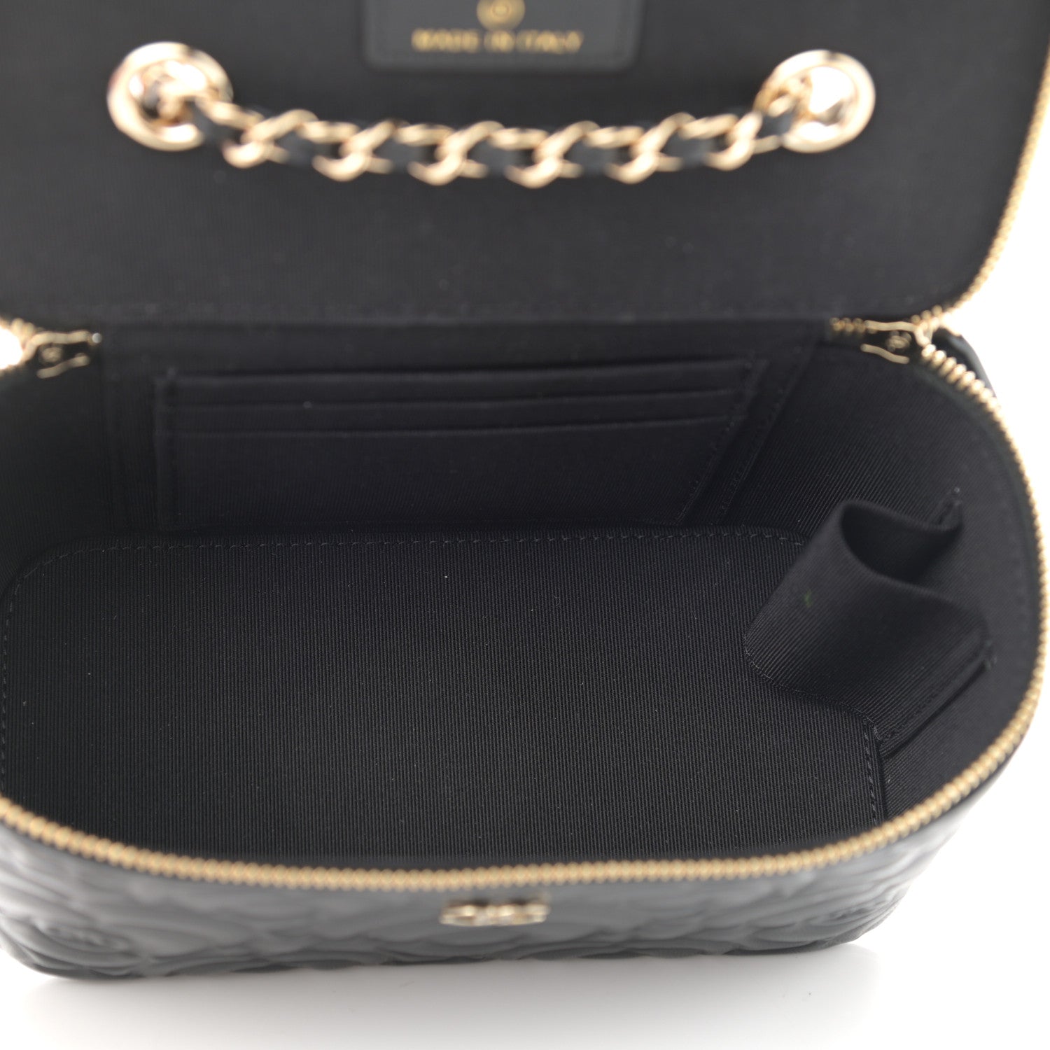 Chanel Lambskin Camellia Embossed Small Vanity Case With Chain Black 5 of 10