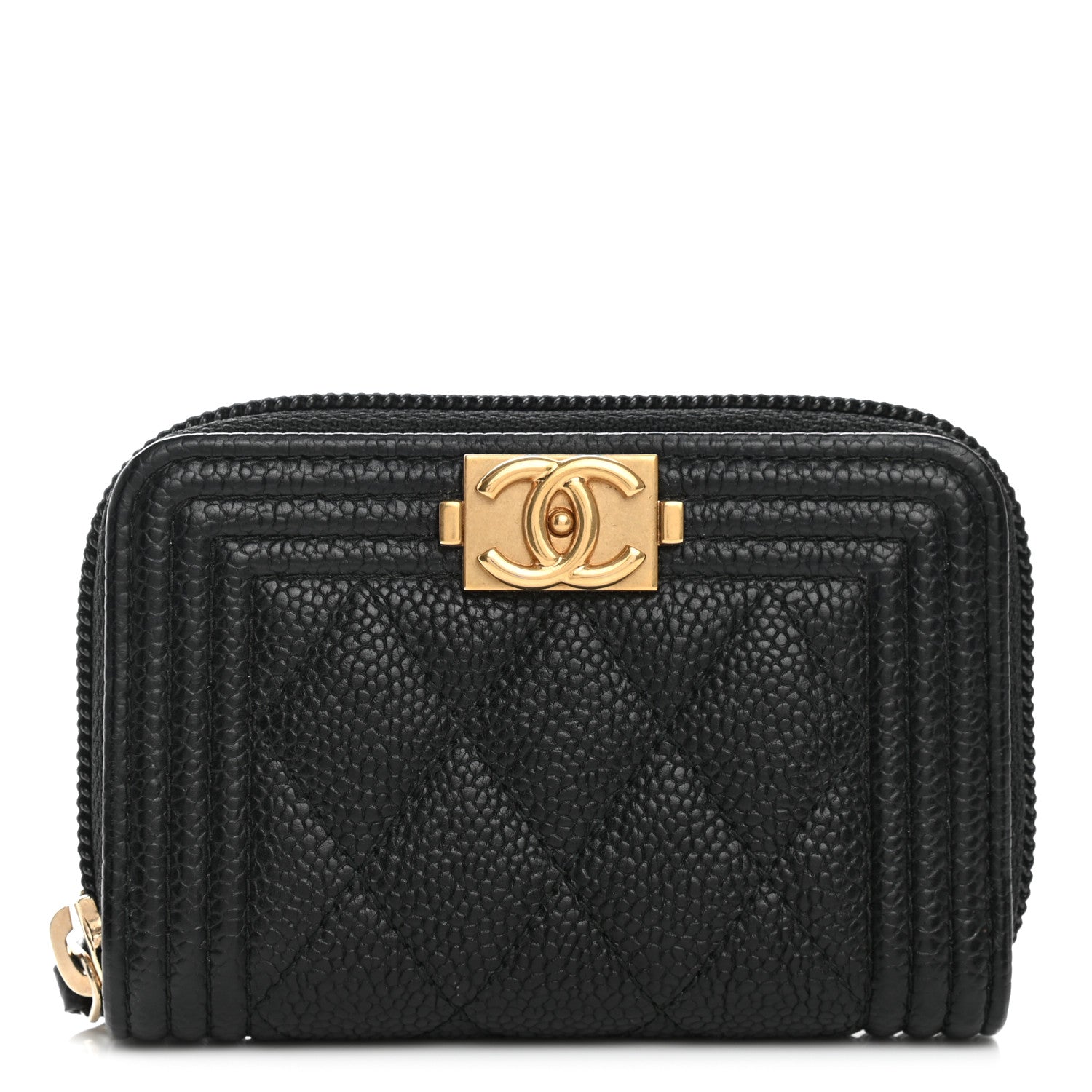 Chanel Caviar Quilted Boy Zip Around Coin Purse Wallet Black 1 of 7