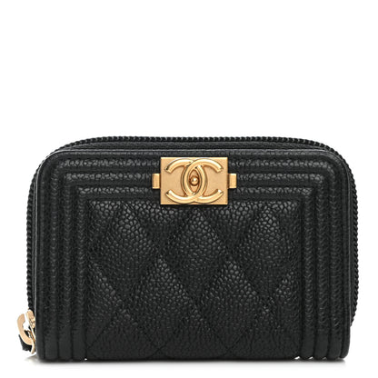Chanel Caviar Quilted Boy Zip Around Coin Purse Wallet Black 1 of 7
