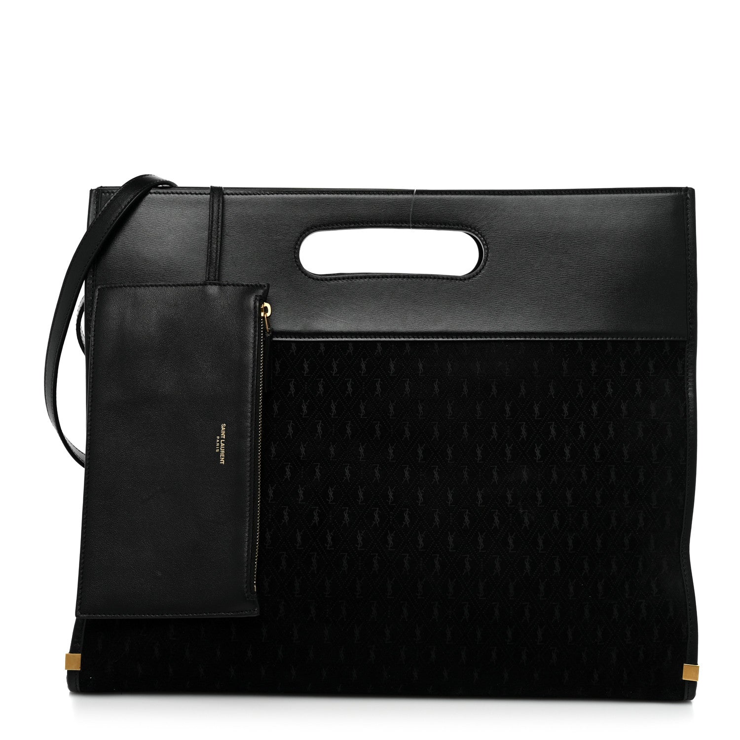 Saint Laurent Suede All-Over Monogram Convertible Tote Black 1 of 15