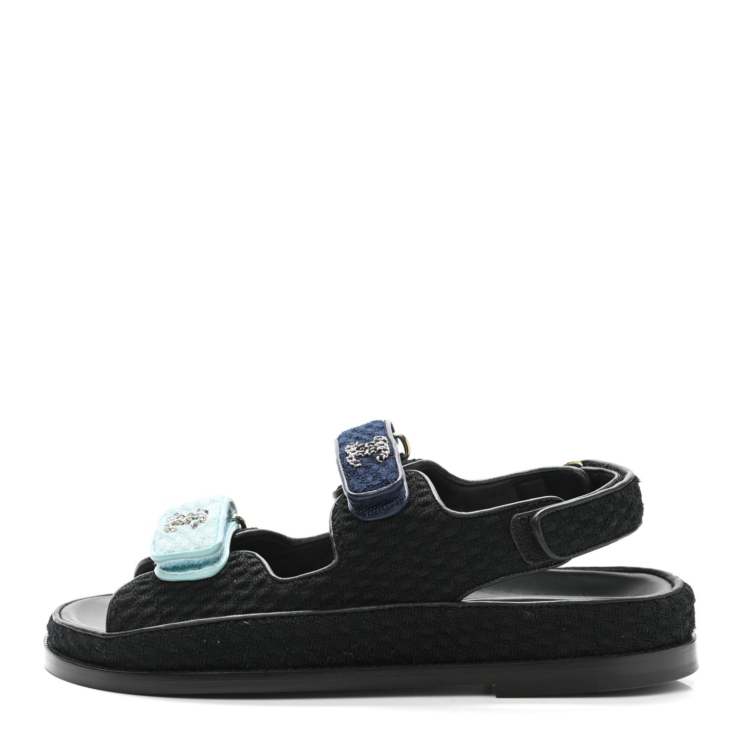Knit Fabric Velcro Dad Sandals 37.5 Black Dark Blue Light Blue