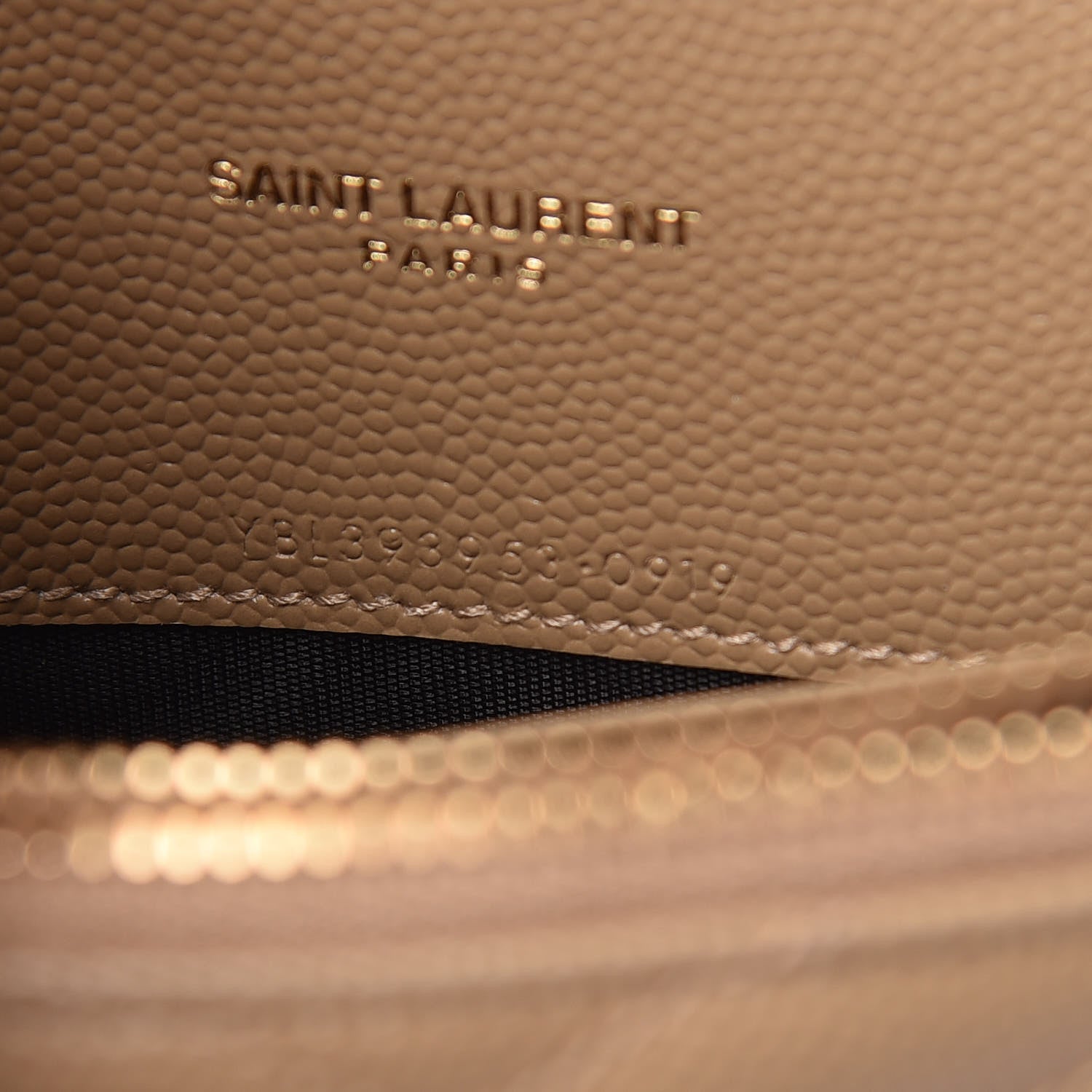 Saint Laurent Grain De Poudre Matelasse Chevron Monogram Envelope Chain Wallet Dark Latte 10 of 12