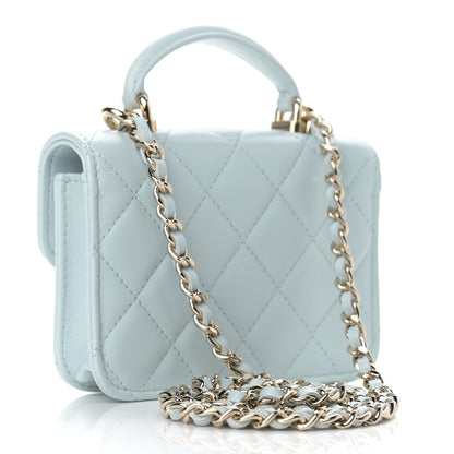 Chanel Lambskin Quilted Top Handle Flap Coin Purse With Chain Light Blue 3 of 10