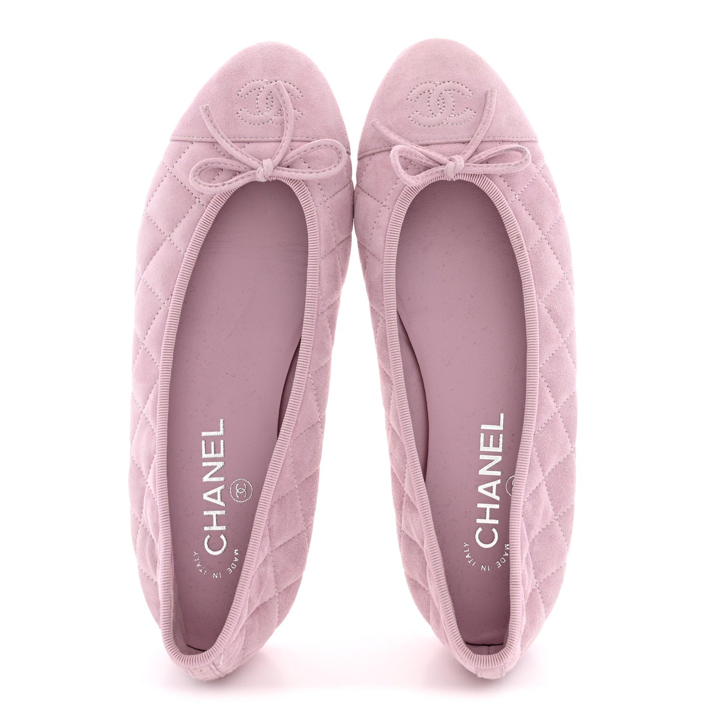 Suede Quilted Cap Toe CC Ballerina Flats 38.5 Light Pink