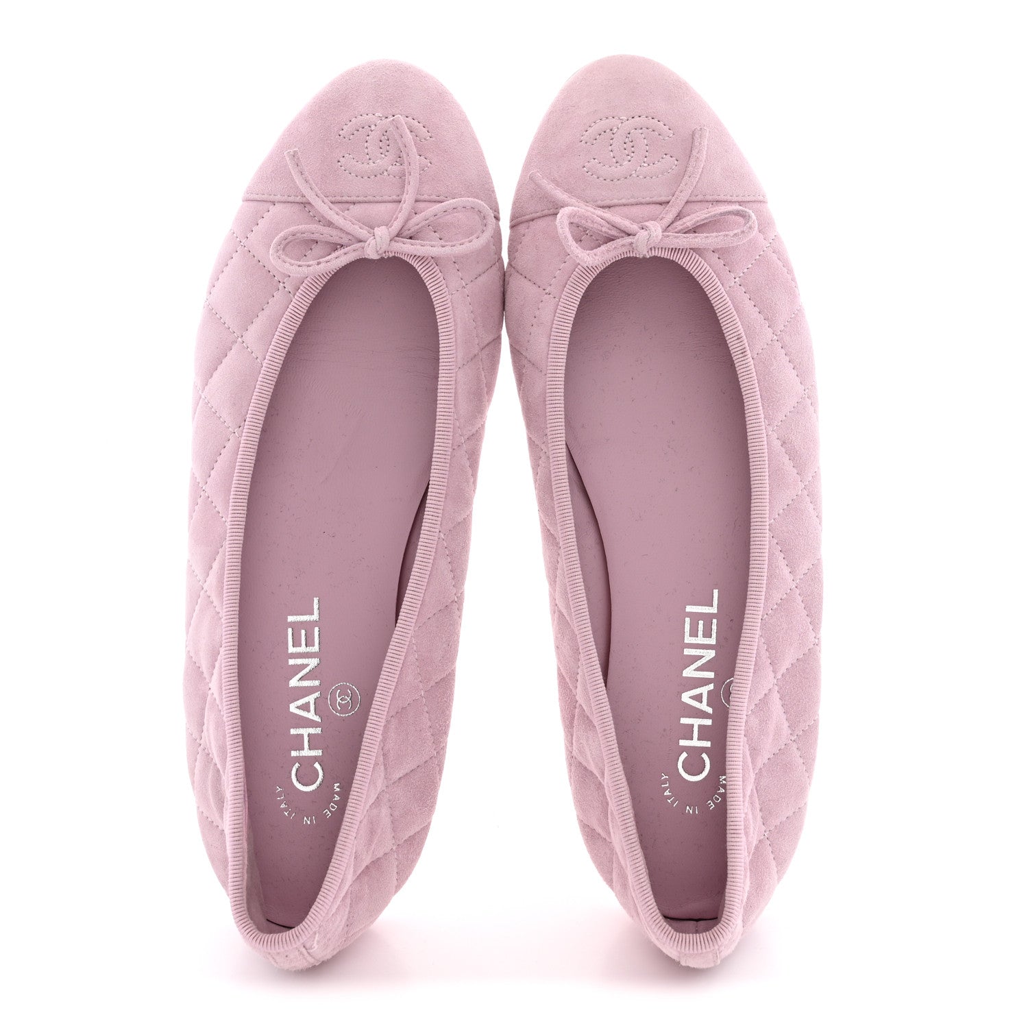 Chanel Suede Quilted Cap Toe CC Ballerina Flats 38.5 Light Pink 2 of 14