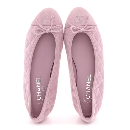 Chanel Suede Quilted Cap Toe CC Ballerina Flats 38.5 Light Pink 2 of 14