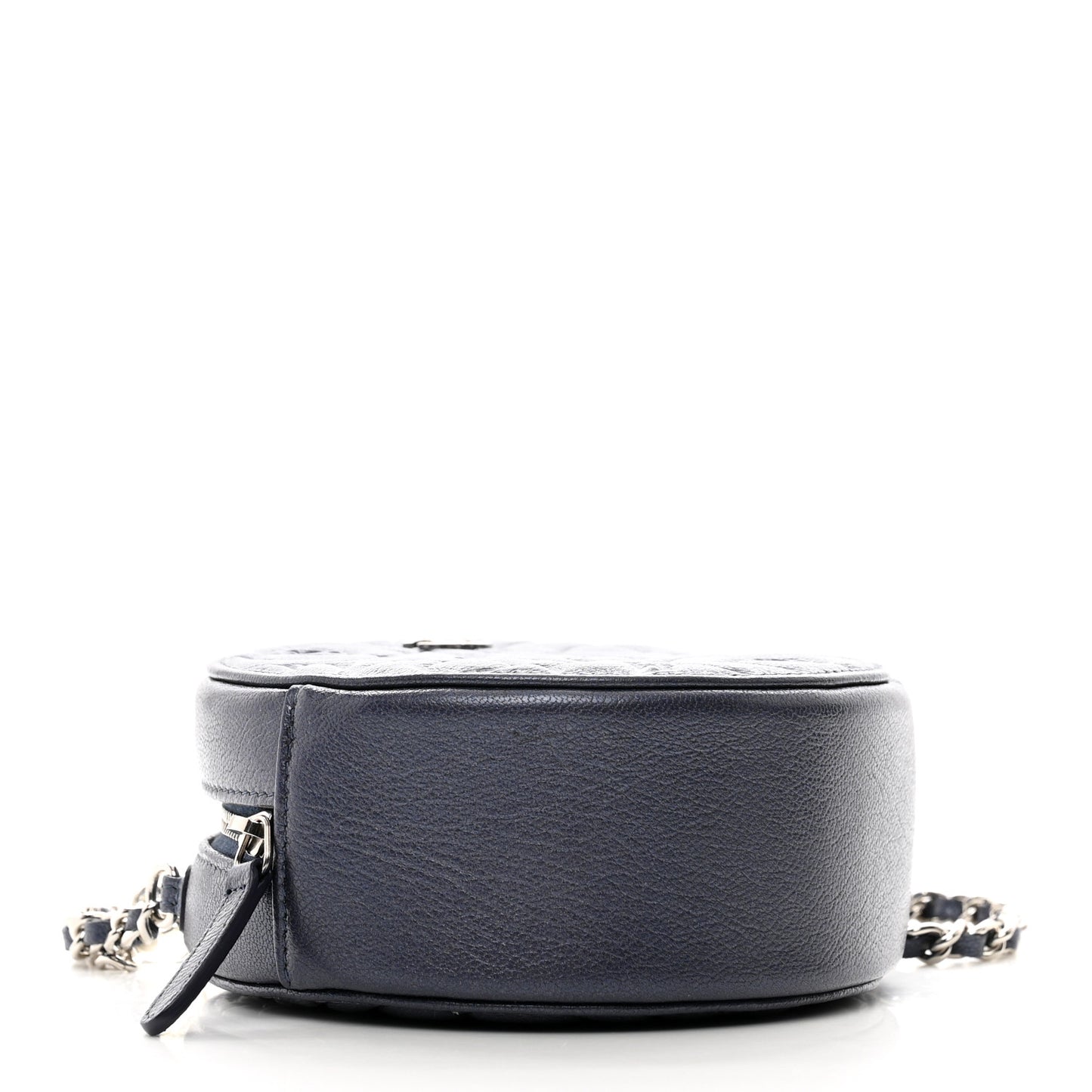 Goatskin Camellia Quilted Round Clutch With Chain
