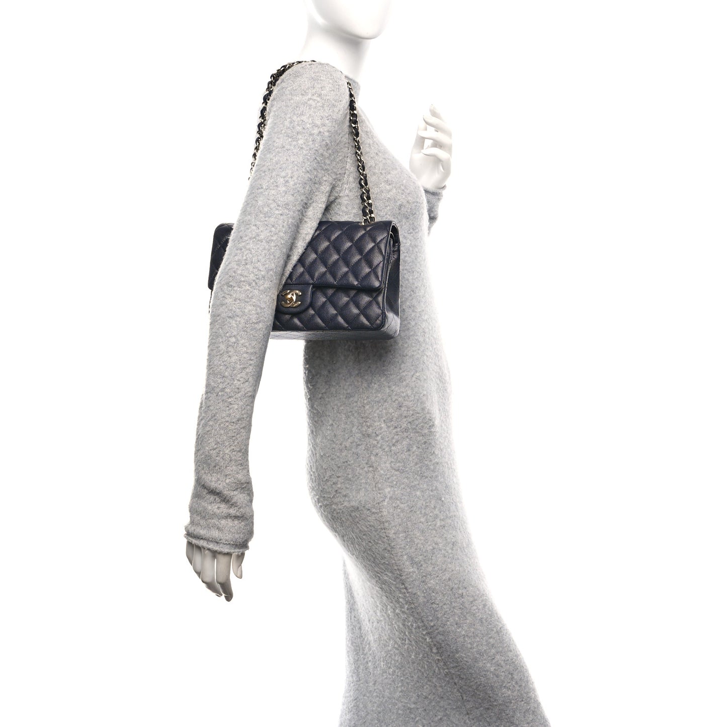 Caviar Quilted Medium Double Flap Navy