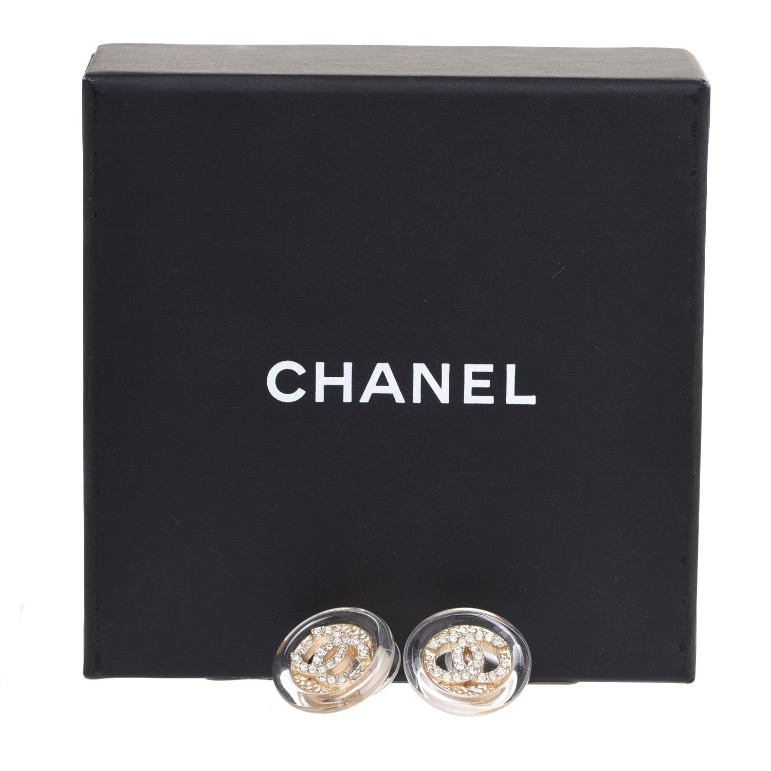 Chanel Resin Crystal CC Round Earrings Light Gold 5 of 5