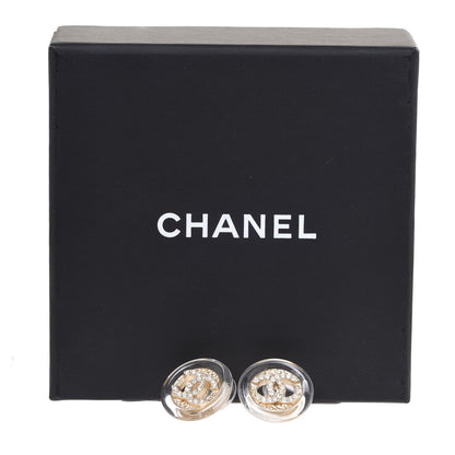 Chanel Resin Crystal CC Round Earrings Light Gold 5 of 5