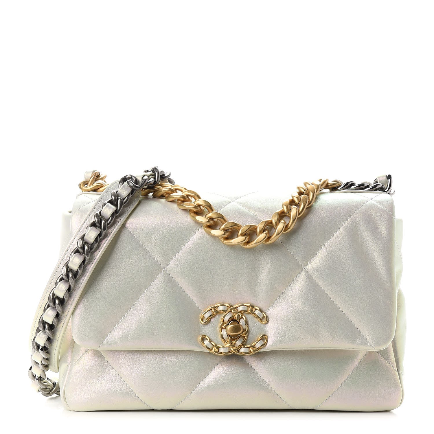 Chanel Iridescent Calfskin Quilted Medium Chanel 19 Flap White 1 of 9