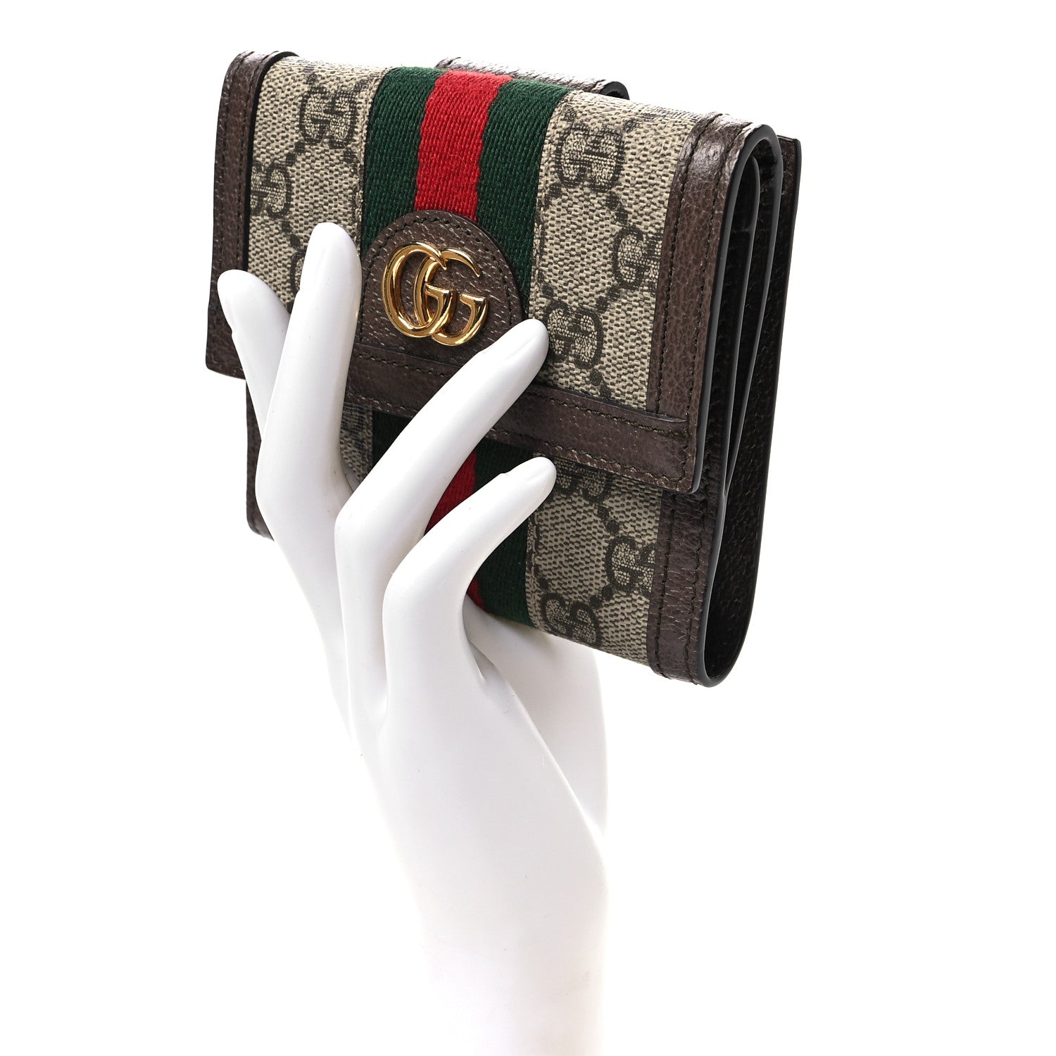 Gucci GG Supreme Monogram Web Ophidia French Flap Wallet Beige New Acero 2 of 7