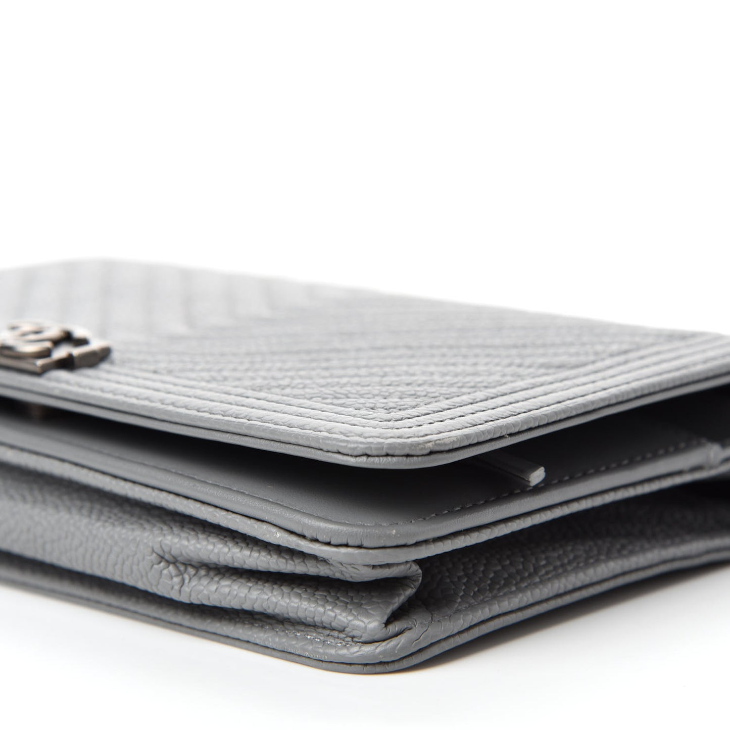 Caviar Chevron Quilted Boy Wallet On Chain WOC Grey
