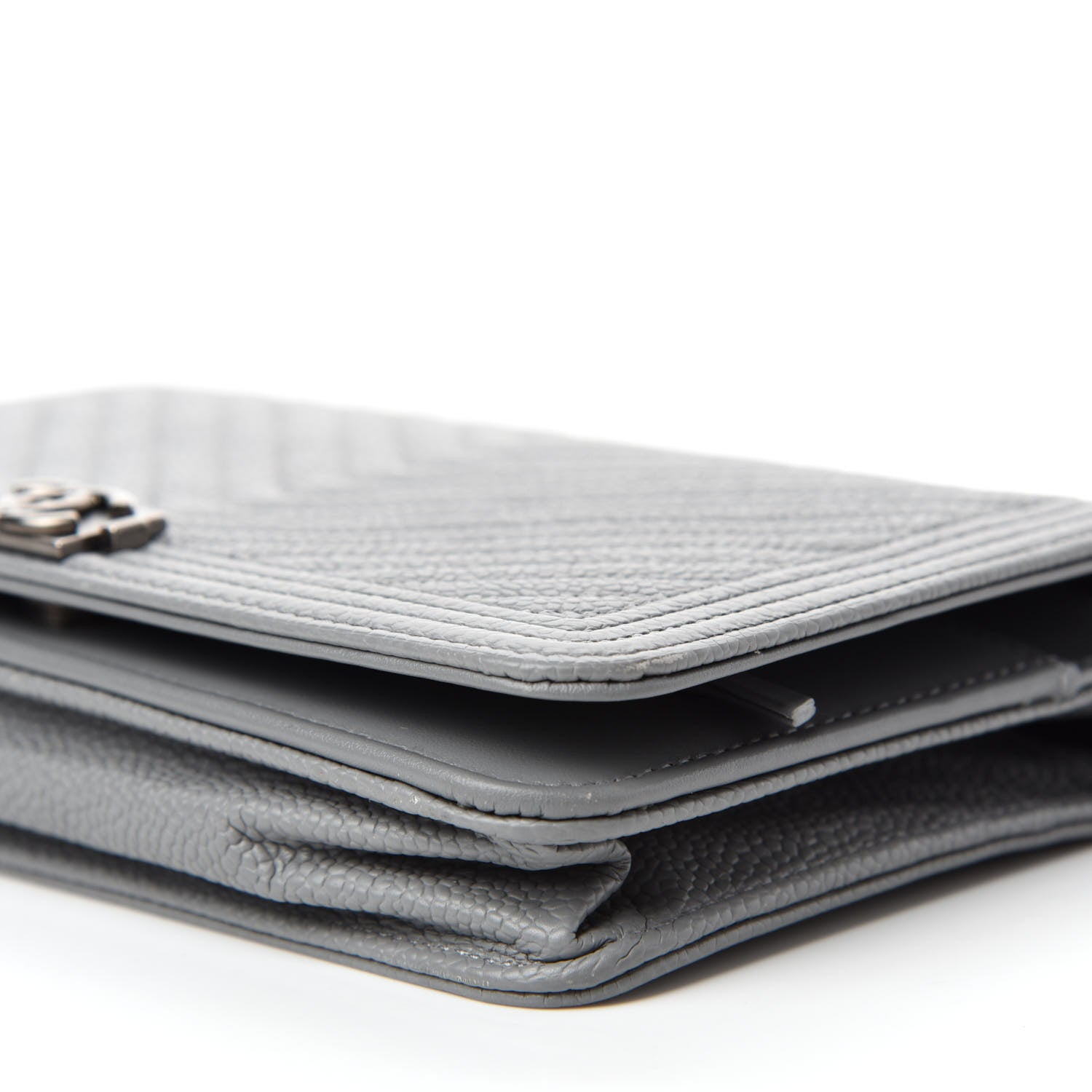 Chanel Caviar Chevron Quilted Boy Wallet On Chain WOC Grey 7 of 13