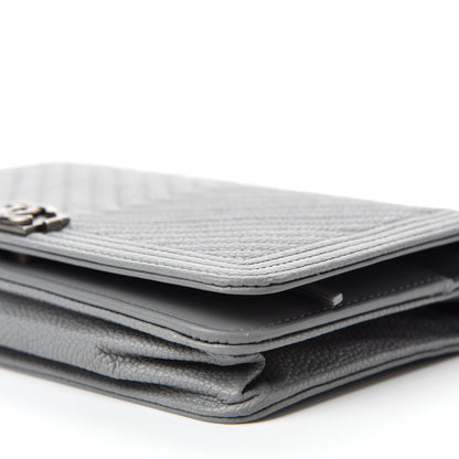 Chanel Caviar Chevron Quilted Boy Wallet On Chain WOC Grey 7 of 13