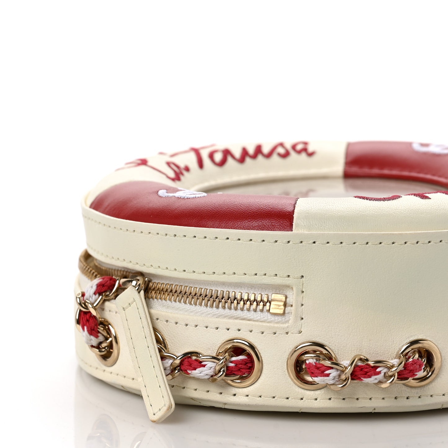 Lambskin Coco Lifesaver Round Bag Red White