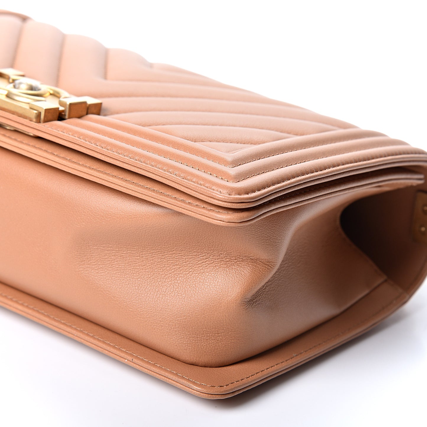 Calfskin Chevron Quilted Medium Boy Flap Beige