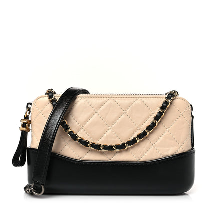 Chanel Aged Calfskin Quilted Small Gabrielle Clutch With Chain Beige Black 1 of 11