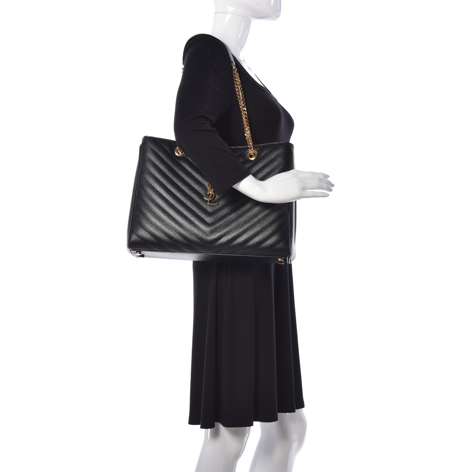 Saint Laurent Grain De Poudre Matelasse Chevron Monogram Shopping Bag Black 2 of 9