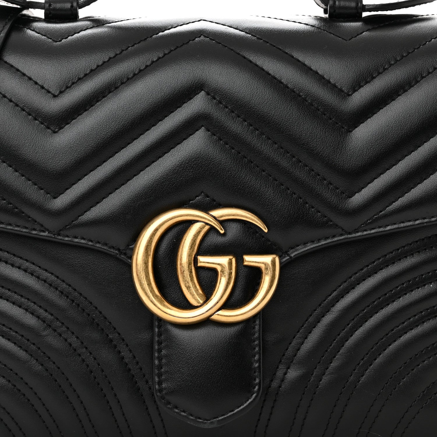 Gucci Calfskin Matelasse Small GG Marmont Top Handle Shoulder Bag Black 9 of 13