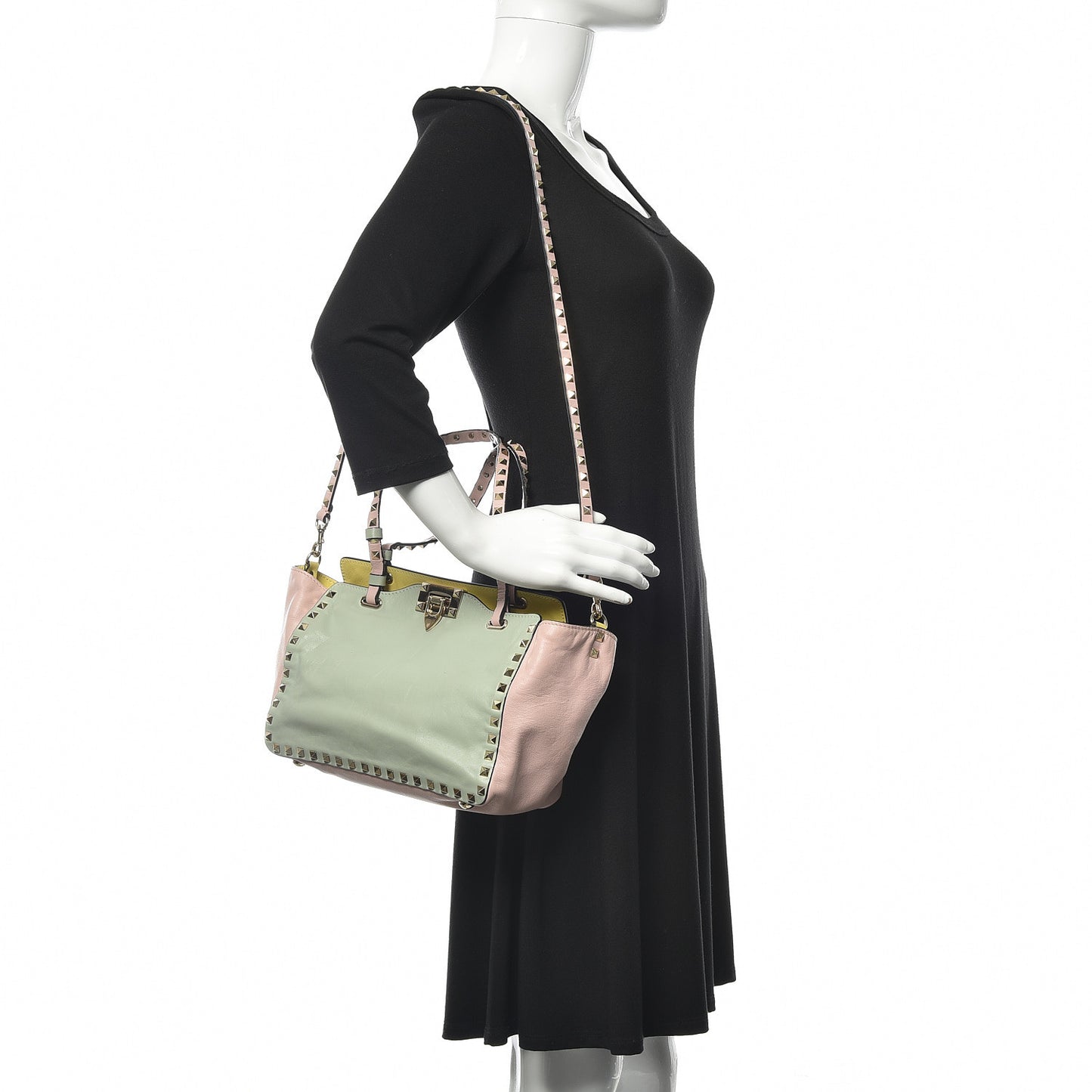 Vitello Watercolor Small Rockstud Tote Rose Green Yellow Sky