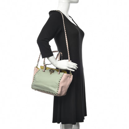 Valentino Garavani Vitello Watercolor Small Rockstud Tote Rose Green Yellow Sky 2 of 15