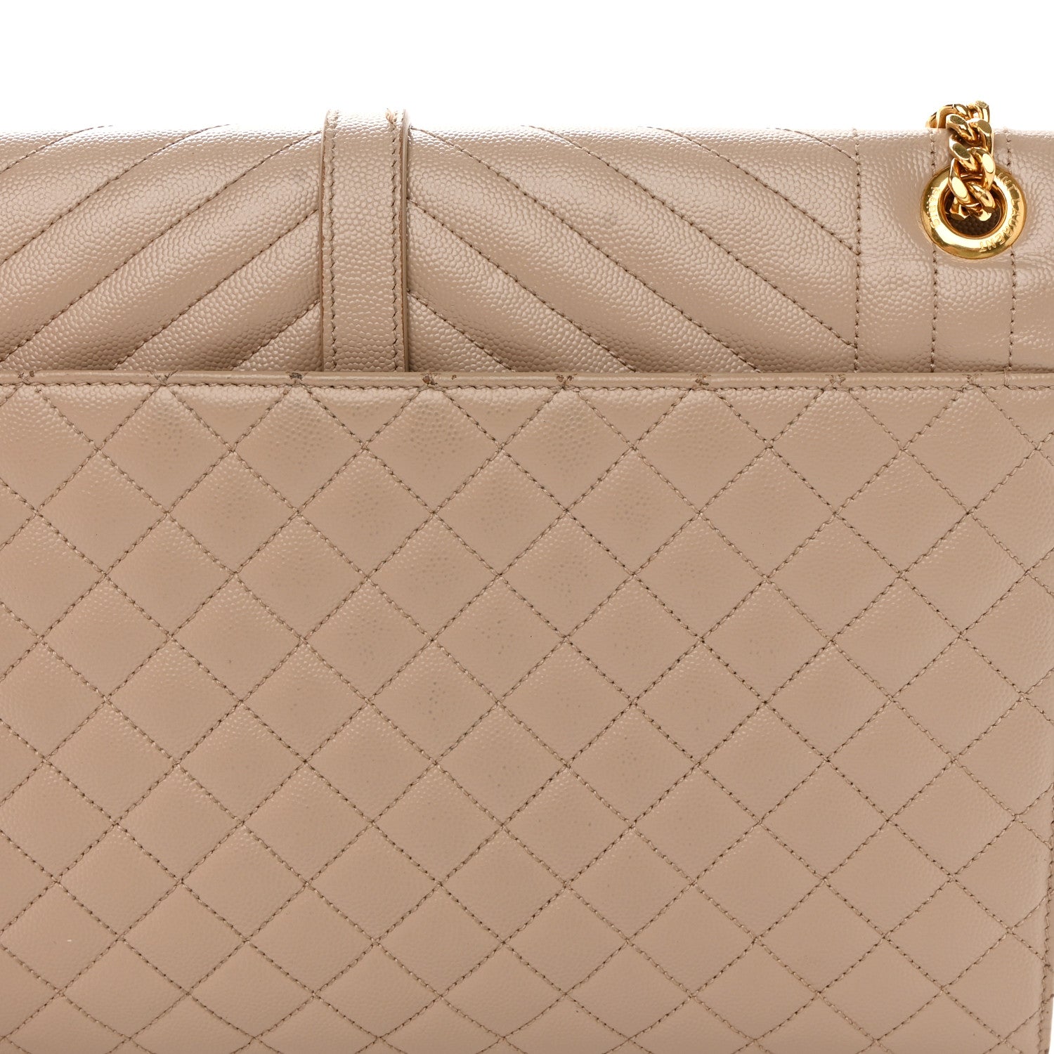 Saint Laurent Grain De Poudre Mixed Matelasse Large Triquilt Monogram Satchel Dark Beige 20 of 25