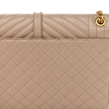 Saint Laurent Grain De Poudre Mixed Matelasse Large Triquilt Monogram Satchel Dark Beige 20 of 25