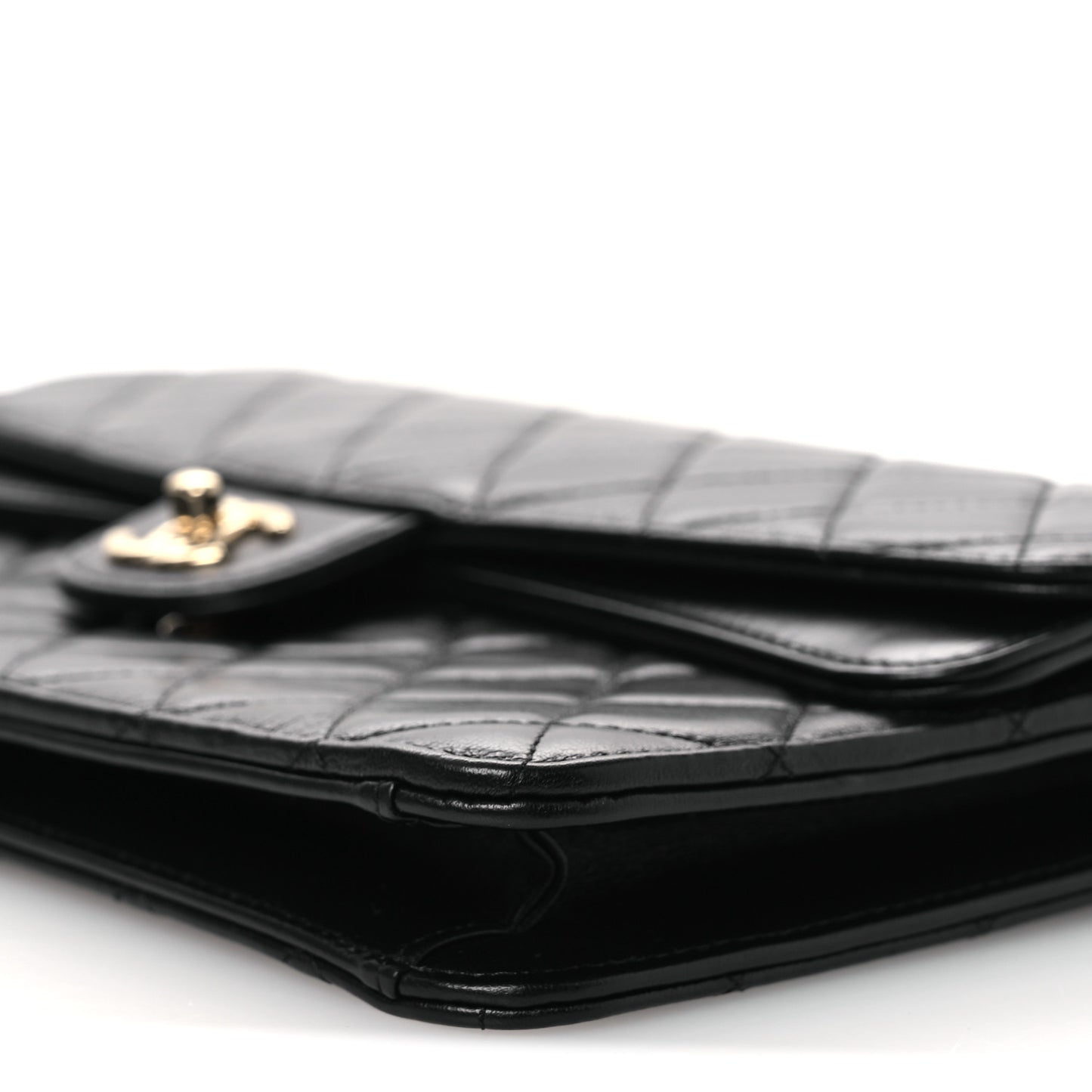 Lambskin Quilted Flap Clutch Black