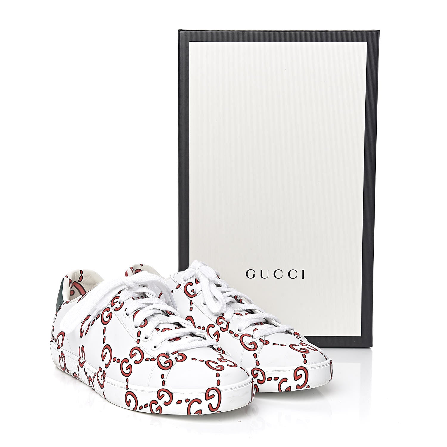Gucci Calfskin GucciGhost Print Womens Ace Sneakers 37 White Hibiscus Red 15 of 15