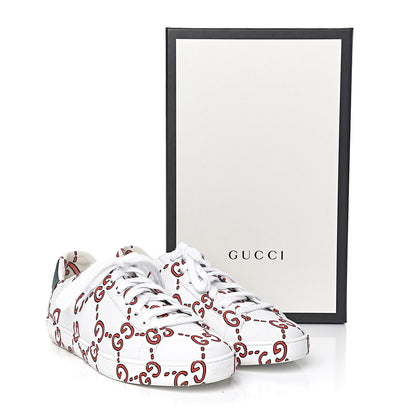 Gucci Calfskin GucciGhost Print Womens Ace Sneakers 37 White Hibiscus Red 15 of 15