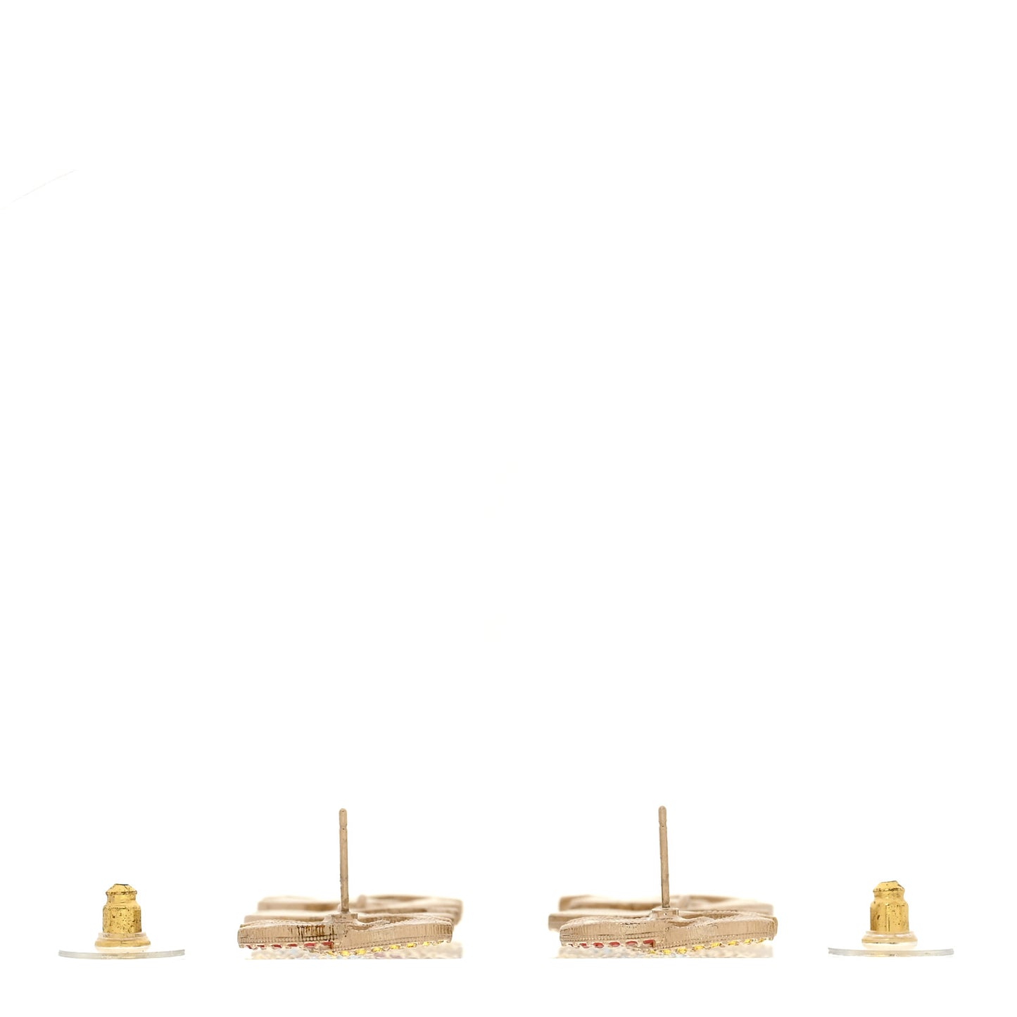 Metal Crystal CC Triple Drop Earrings Gold Multicolor