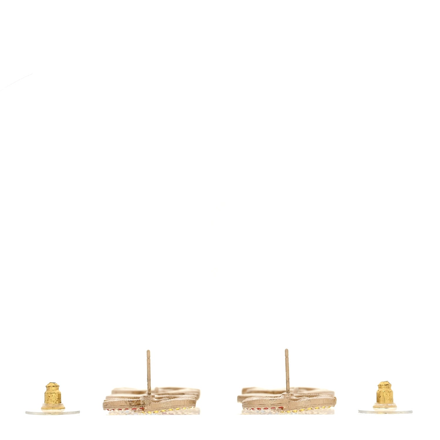 Chanel Metal Crystal CC Triple Drop Earrings Gold Multicolor 3 of 5