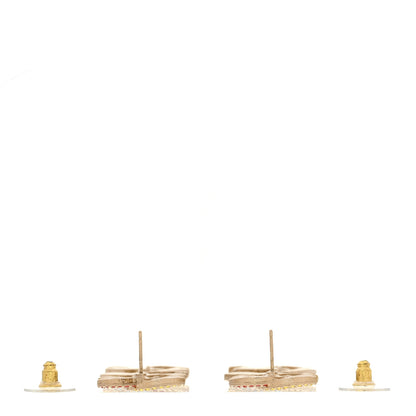 Chanel Metal Crystal CC Triple Drop Earrings Gold Multicolor 3 of 5