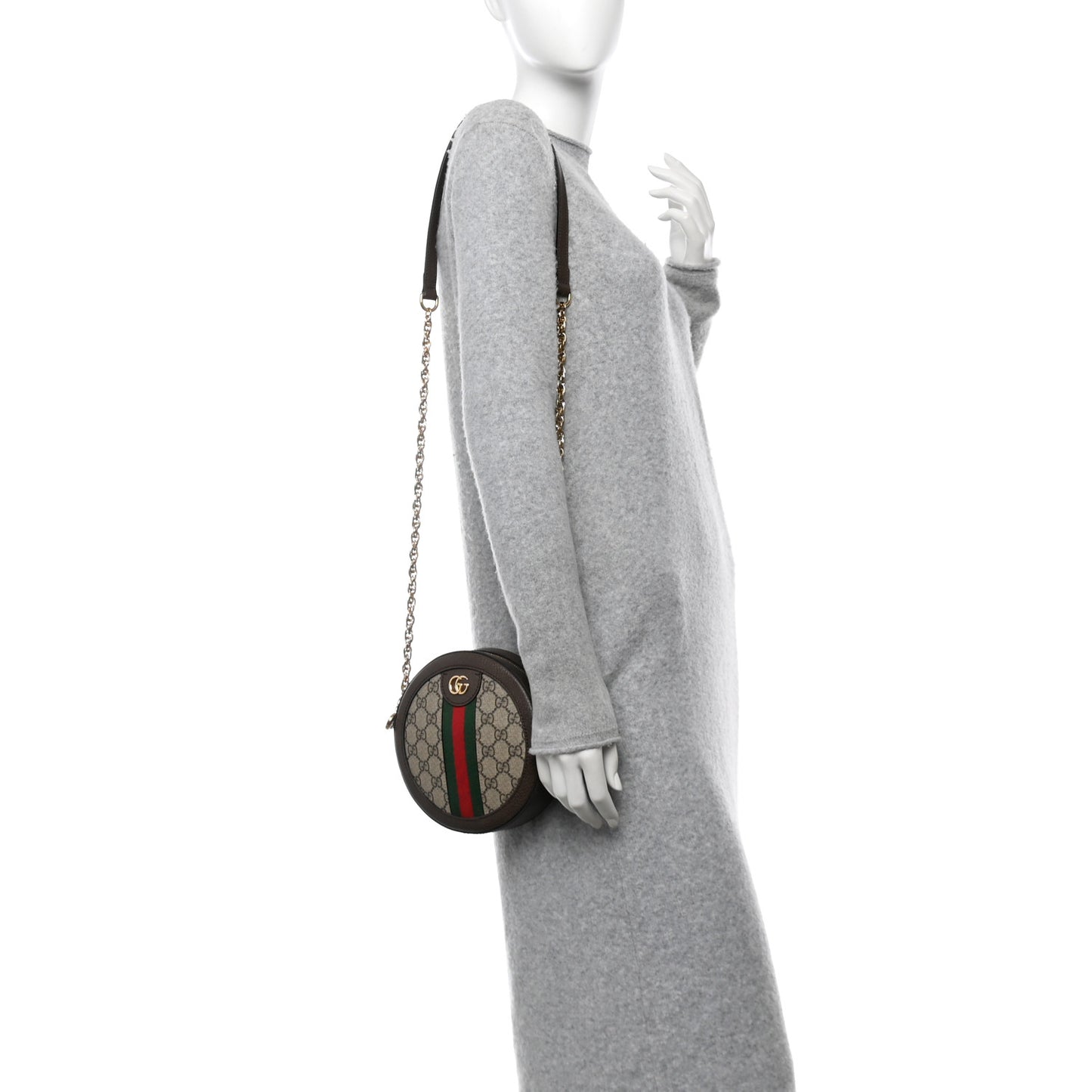 GG Supreme Monogram Web Mini Ophidia Round Shoulder Bag Brown