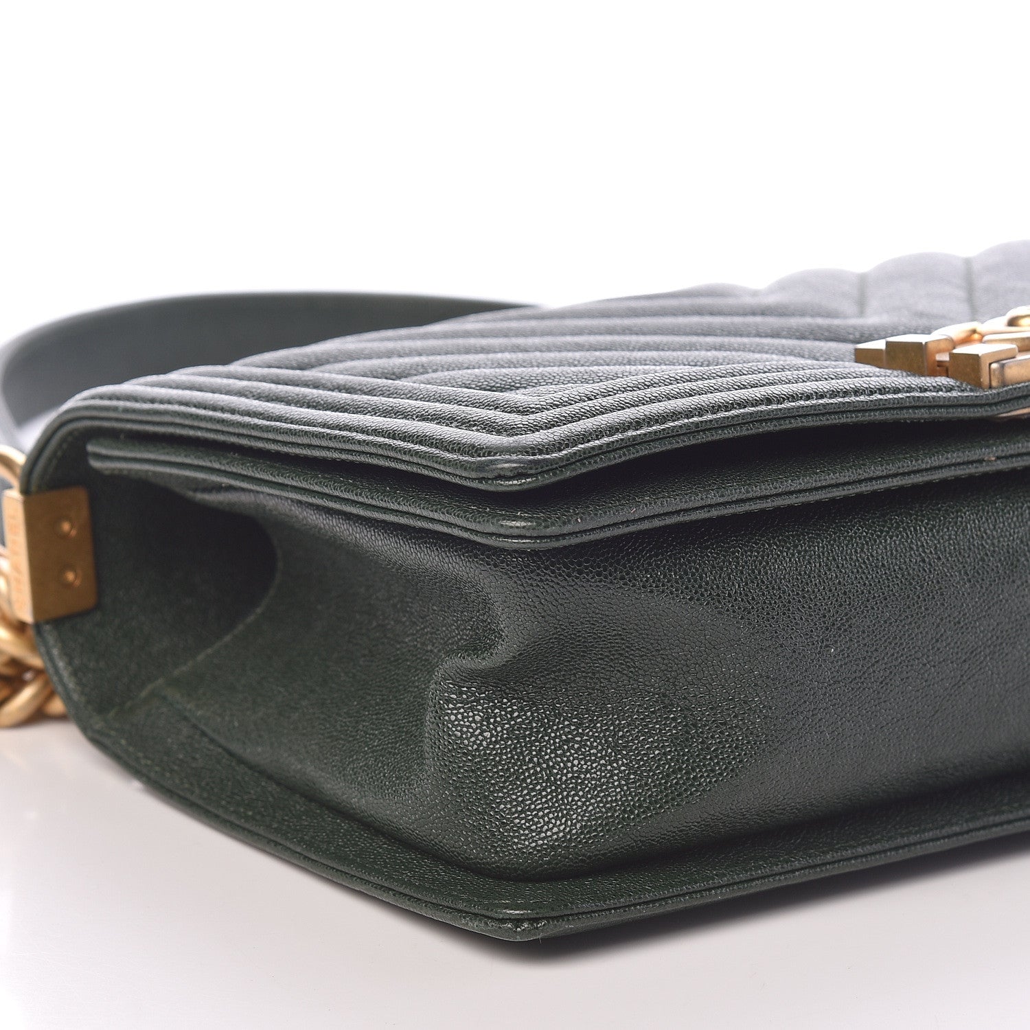 Chanel Caviar Chevron Quilted Medium Boy Flap Dark Green 8 of 10