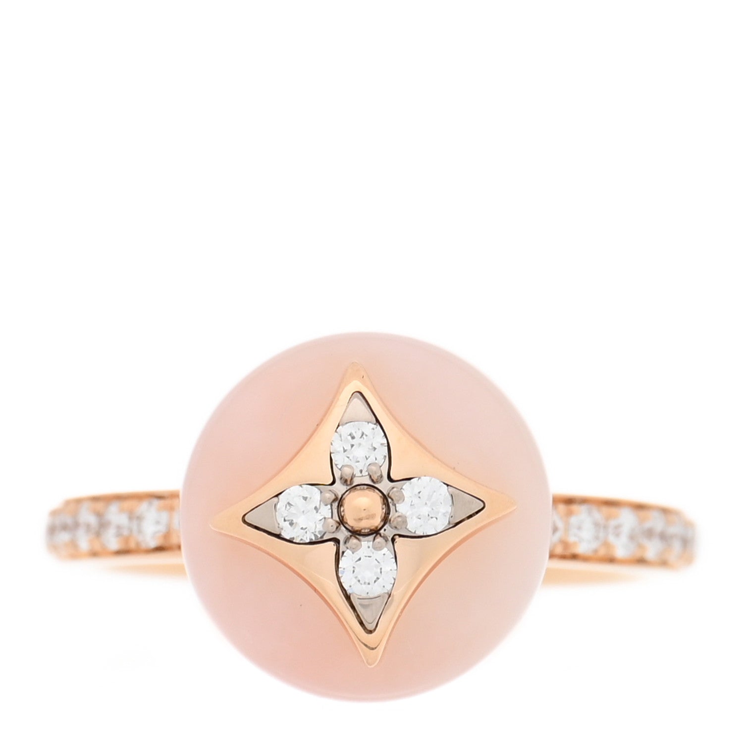 Louis Vuitton 18K Pink Gold Diamond Pink Opal Color Blossom Pave Ring 49 5 1 of 4
