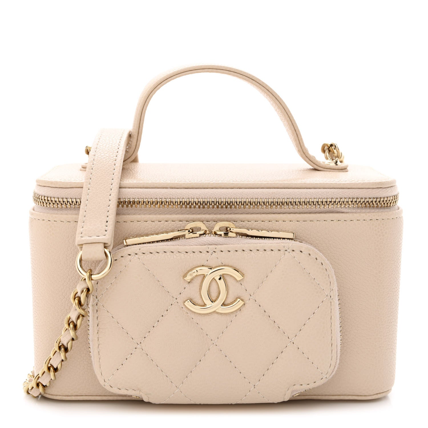 Chanel Caviar Quilted Top Handle Pocket Vanity Case Beige 1 of 10